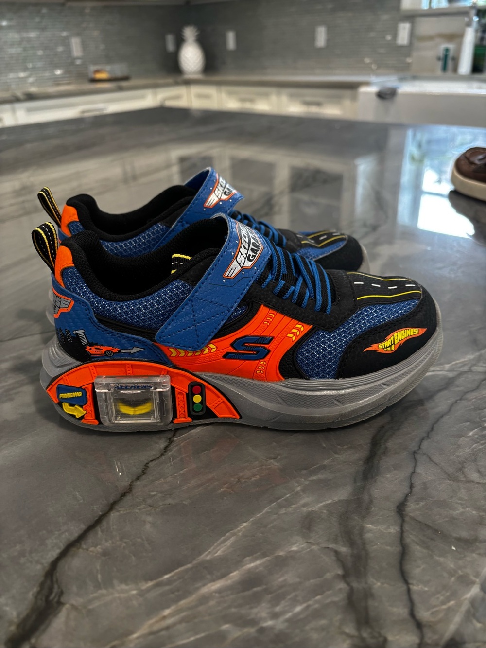 Skechers Kids Blue & Orange Light-Up Racing Sneakers